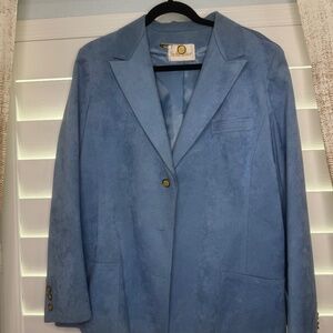 Vintage 90s Blue Suede Skirt Suit | Abe Schrader | Size 20 | Made USA